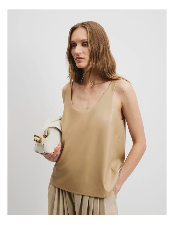 Woven Scoop Tank in Wheat image 1