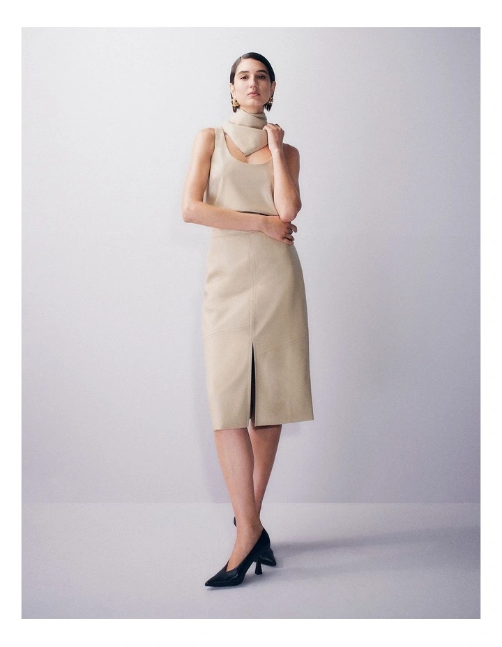Woven Scoop Tank in Wheat image 2