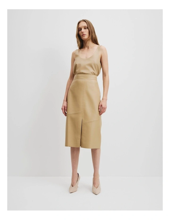 Structured Split Skirt in Wheat image 1