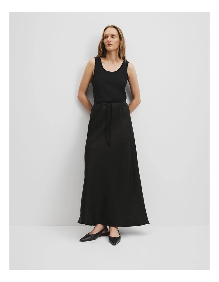 Organically Grown Linen Yarn Dyed Bias Skirt in Black image 1