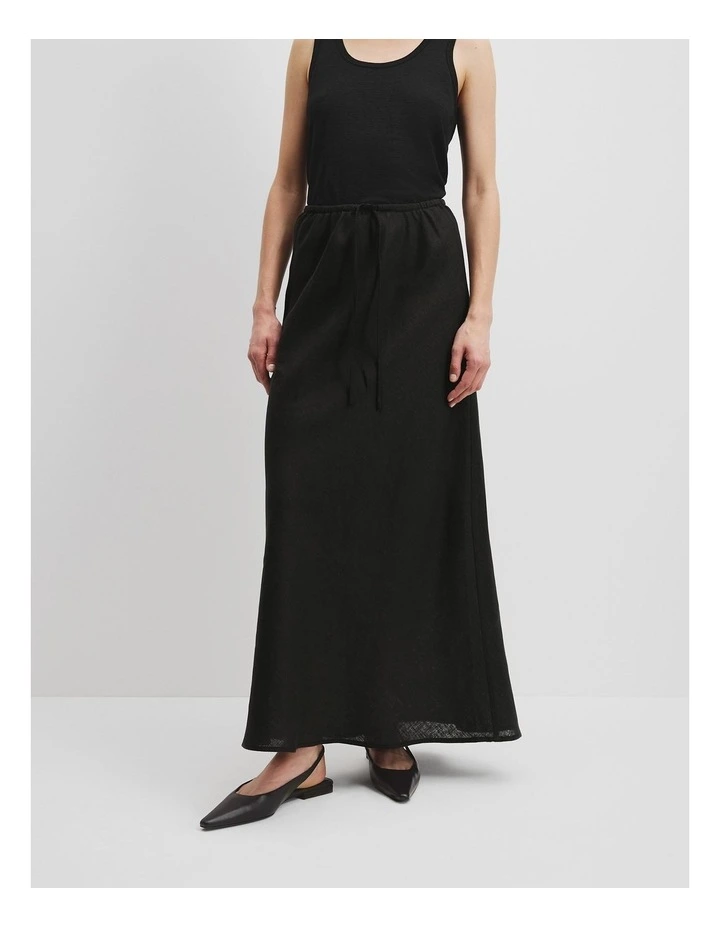 Organically Grown Linen Yarn Dyed Bias Skirt in Black image 2