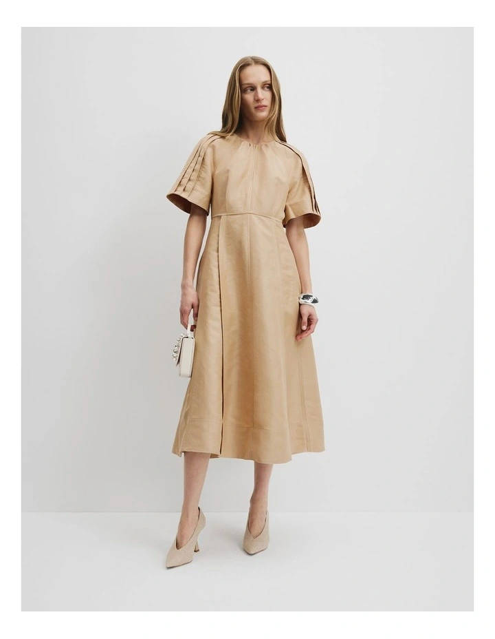 Panelled Detail Midi Dress in Wheat image 1