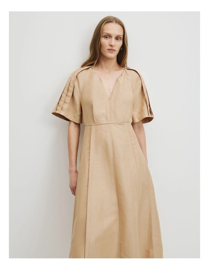 Panelled Detail Midi Dress in Wheat image 3