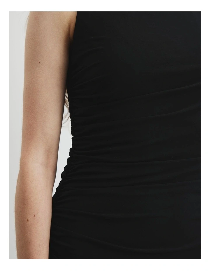 Mesh Gathered Tank Dress in Black image 3