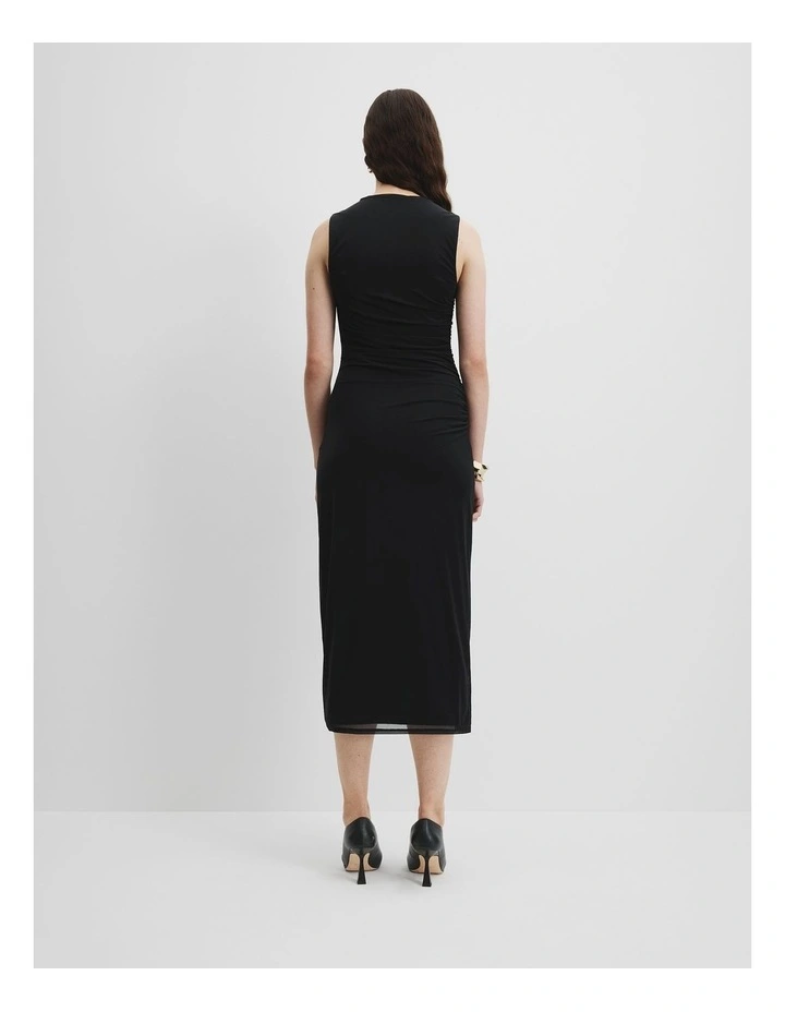 Mesh Gathered Tank Dress in Black image 4