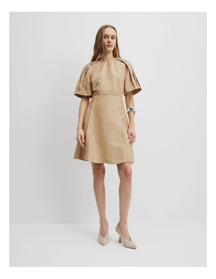 Panelled Detail Mini Dress in Wheat image 1