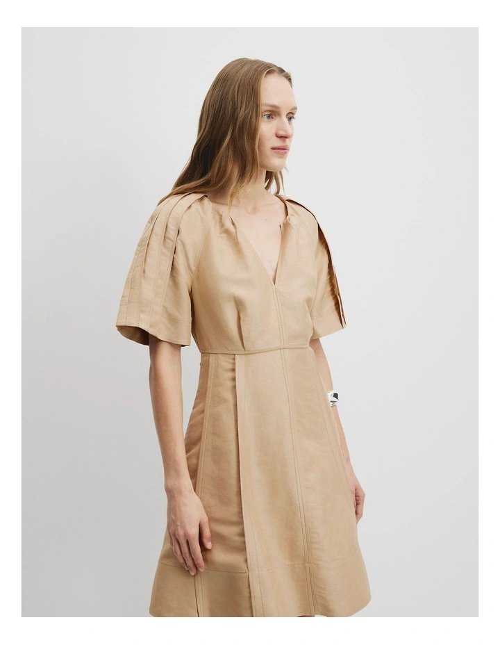Panelled Detail Mini Dress in Wheat image 2