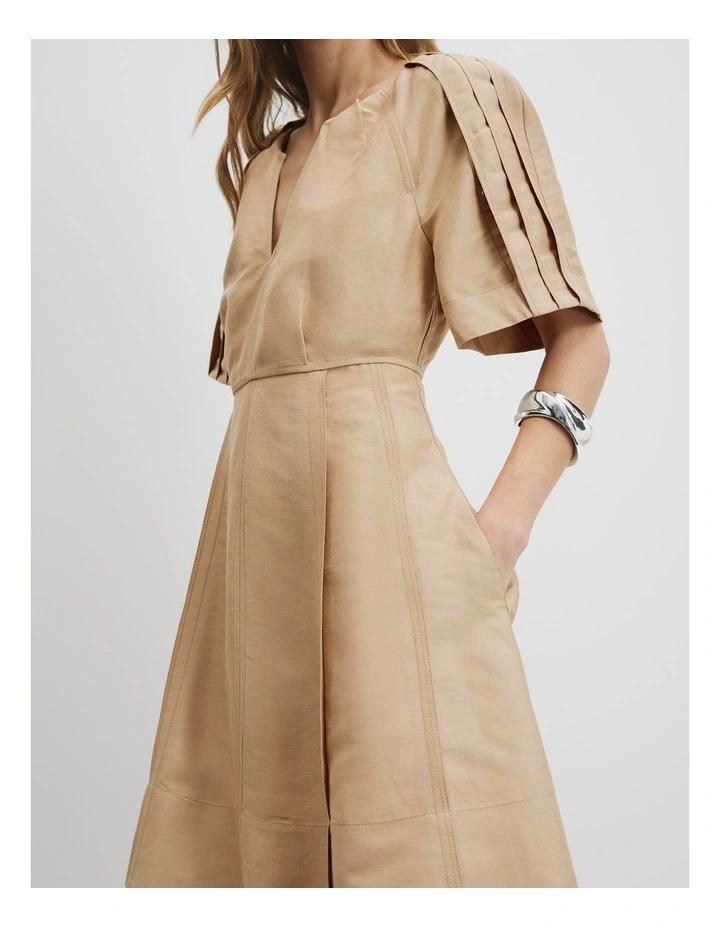 Panelled Detail Mini Dress in Wheat image 3