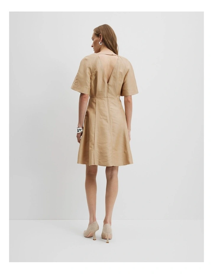 Panelled Detail Mini Dress in Wheat image 4