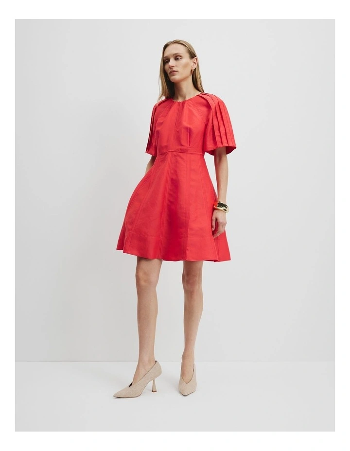 Panelled Detail Mini Dress in Ruby image 1