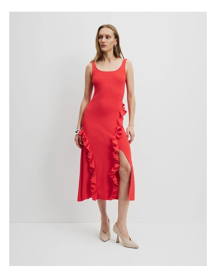 Ruffle Slip Dress in Ruby image 1