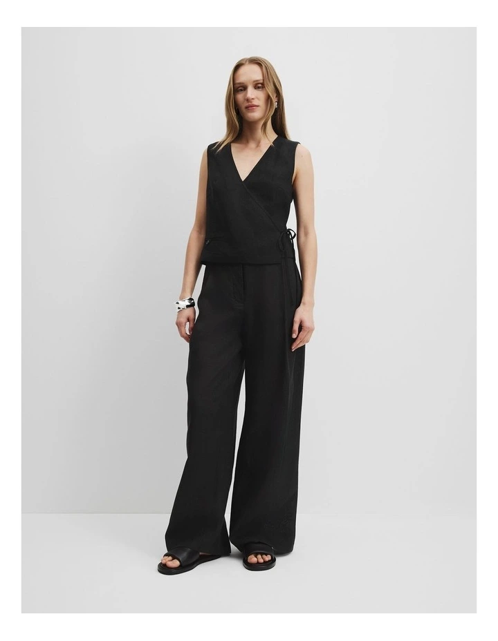Organically Grown Linen Wrap Vest Top in Black image 2