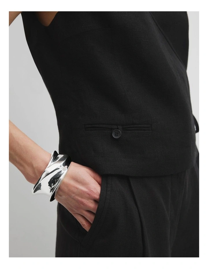 Organically Grown Linen Wrap Vest Top in Black image 4