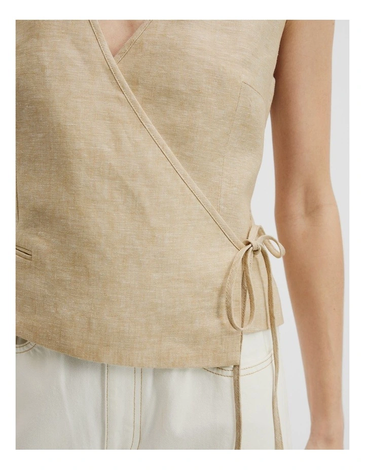 Organically Grown Linen Wrap Vest Top in Wheat image 3