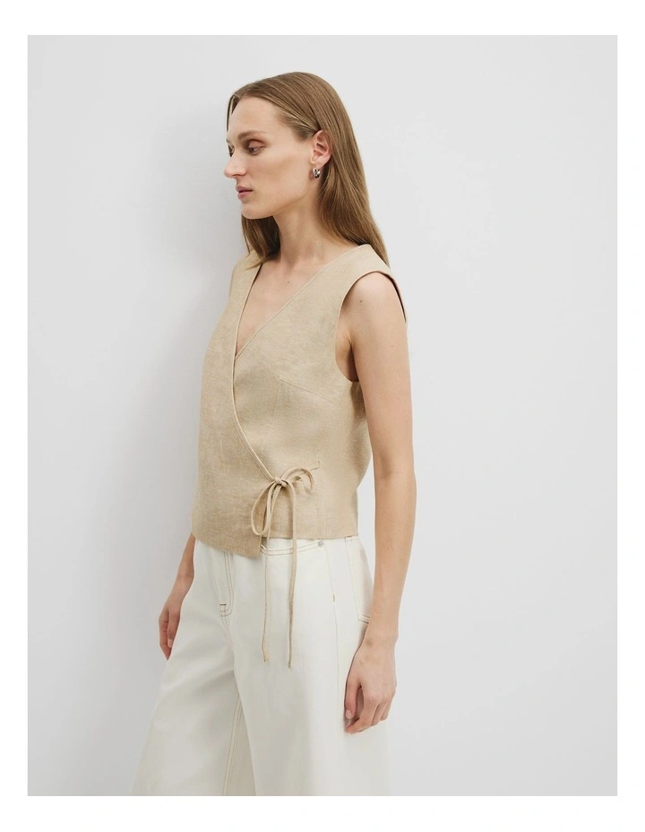 Organically Grown Linen Wrap Vest Top in Wheat image 4