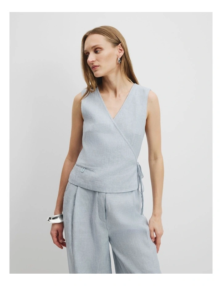 Organically Grown Linen Wrap Vest Top in Flint image 2