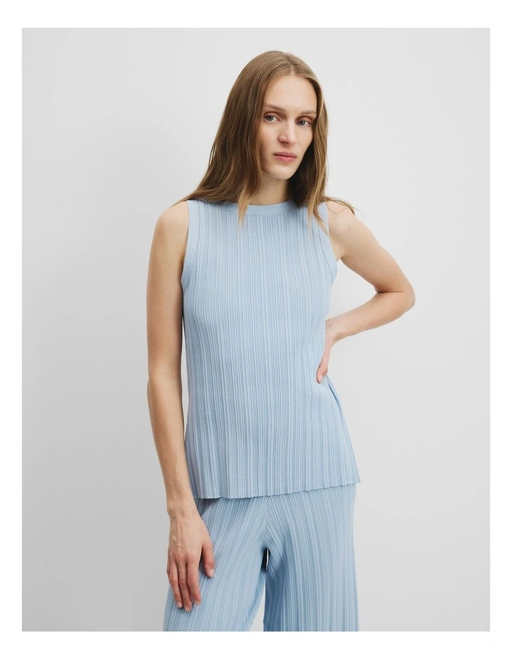 Plisse Rib Knit Tank in Smoke Blue image 1