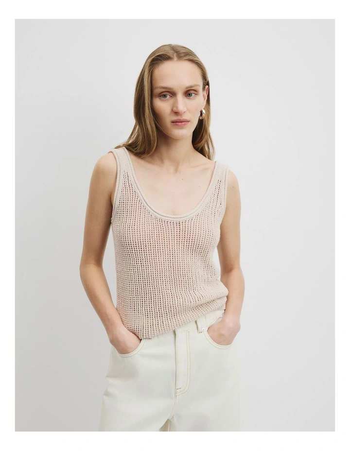 Textured Knit Tank in Sand image 2