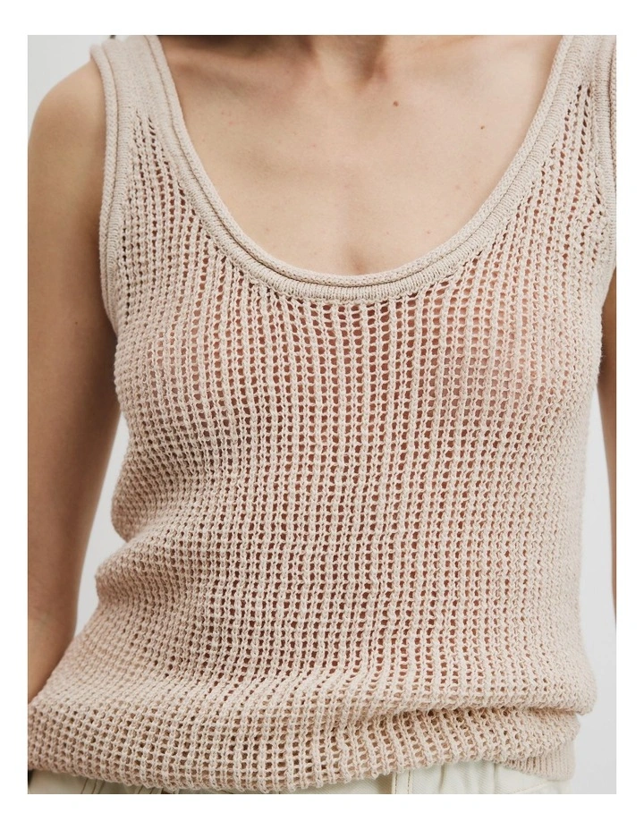Textured Knit Tank in Sand image 3