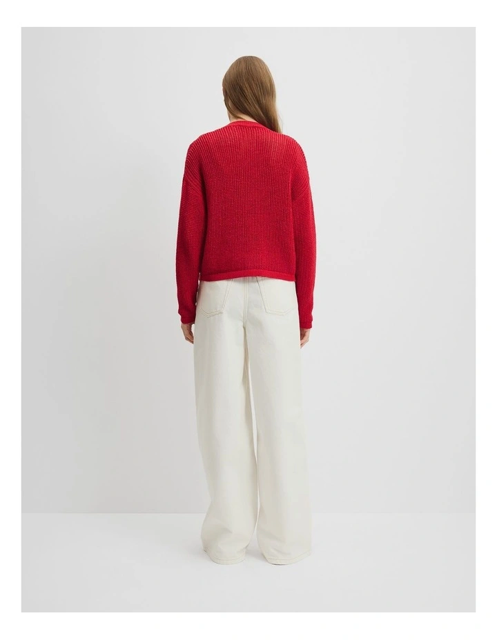 Textured Knit Cardigan in Ruby image 4