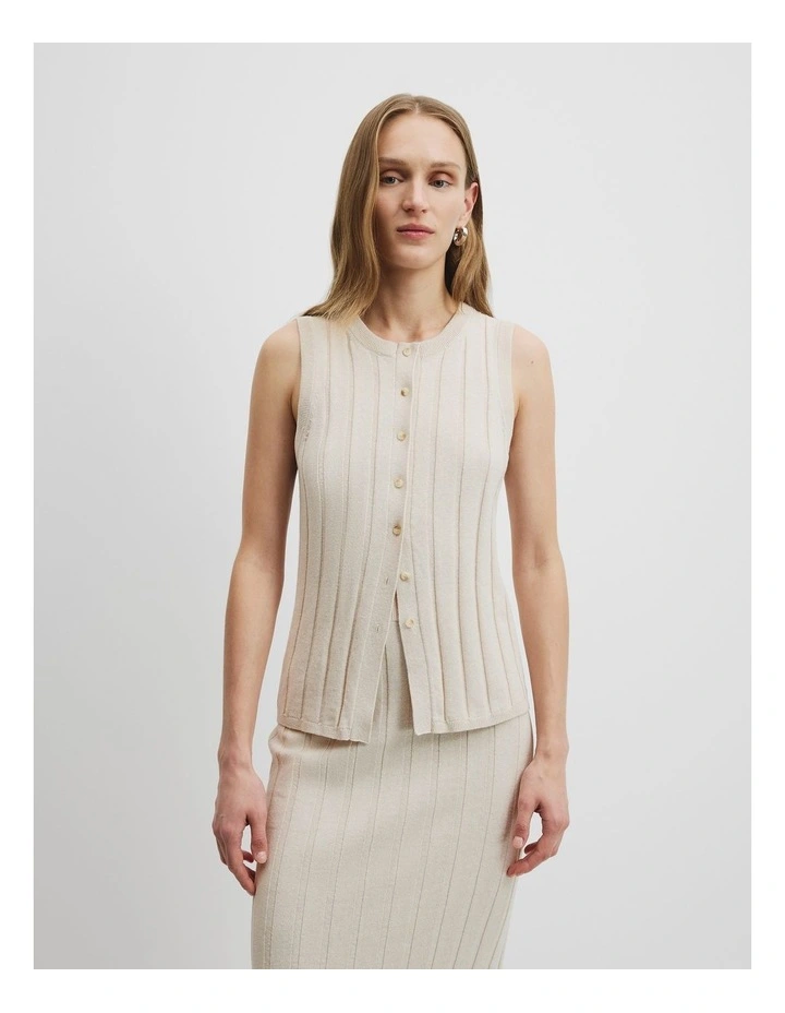 Organically Grown Cotton Linen Button Front Tank in Sand image 1