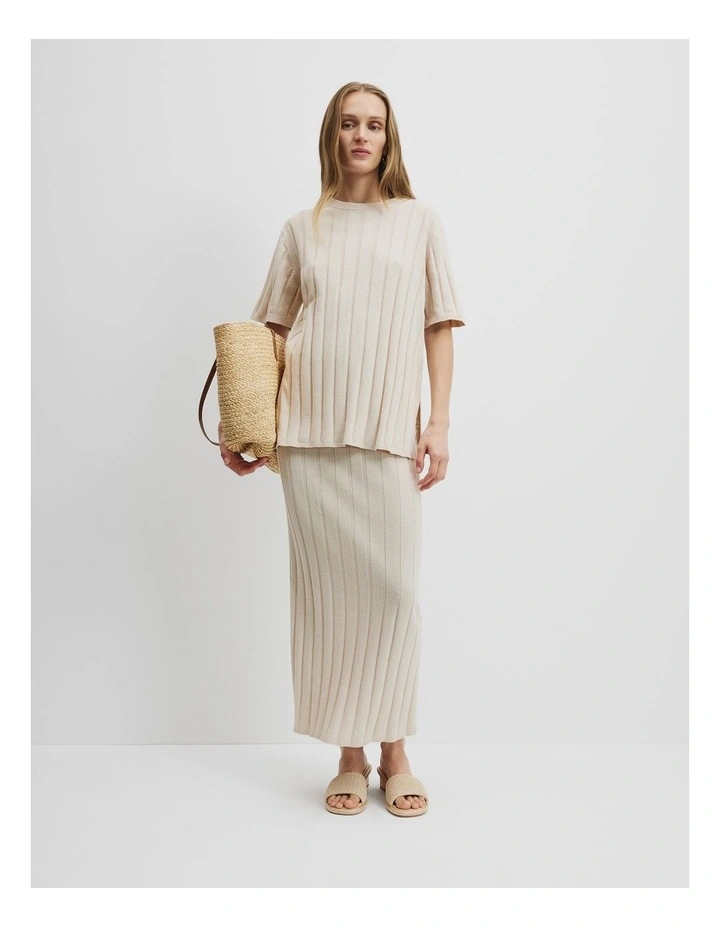 Organically Grown Cotton Linen Short Sleeve Knit T-Shirt in Sand image 1