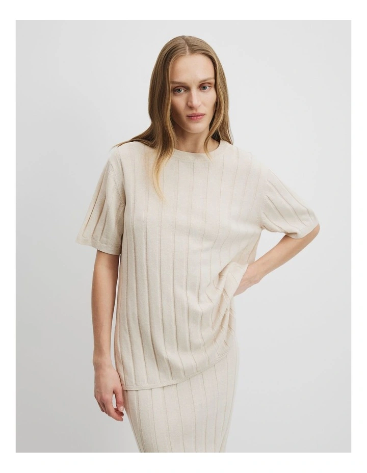 Organically Grown Cotton Linen Short Sleeve Knit T-Shirt in Sand image 2