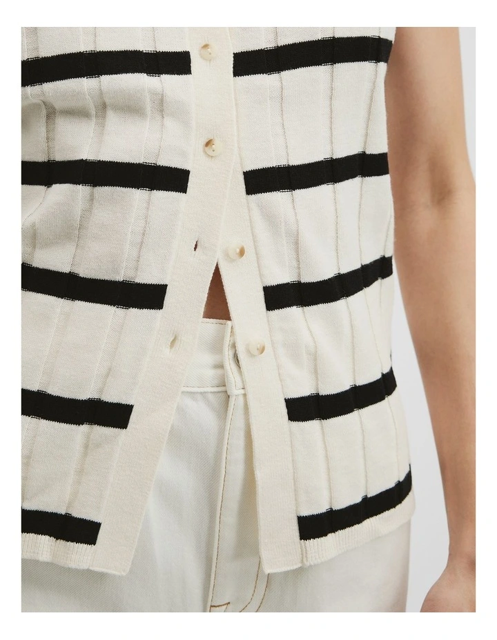 Organically Grown Cotton Linen Stripe Button Front Tank in Black Stripe image 2
