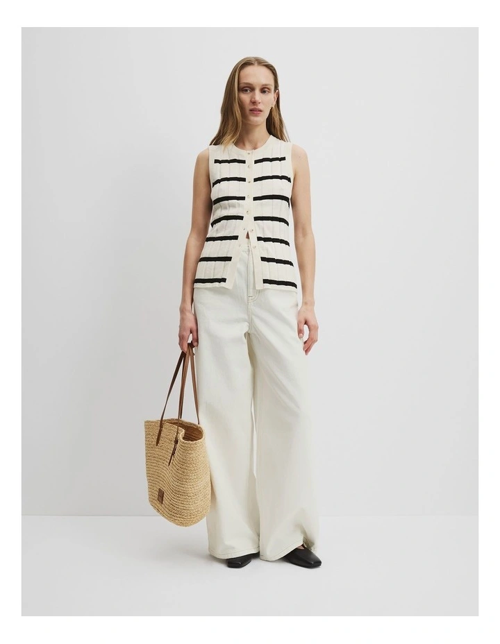 Organically Grown Cotton Linen Stripe Button Front Tank in Black Stripe image 3