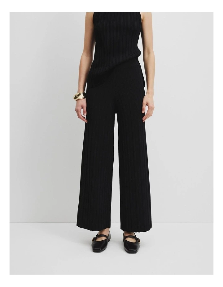 Plisse Rib Knit Pant in Black image 2