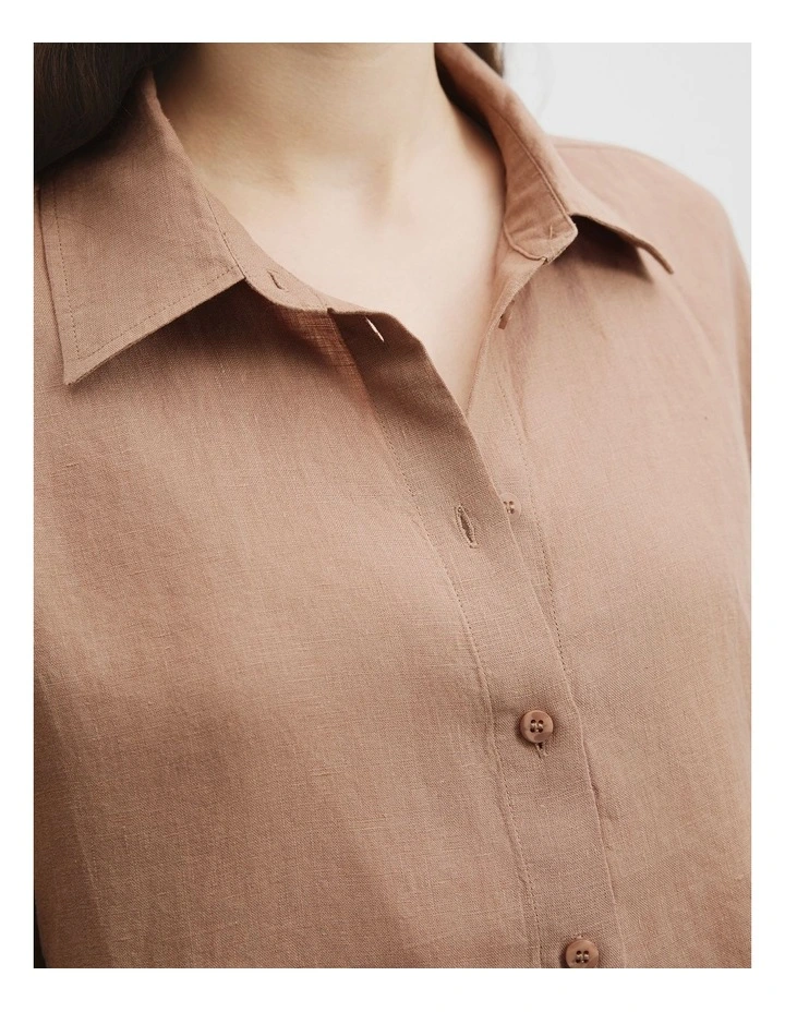 Organically Grown Linen Short Sleeve Shirt in Nougat image 2