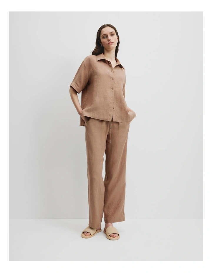 Organically Grown Linen Short Sleeve Shirt in Nougat image 3