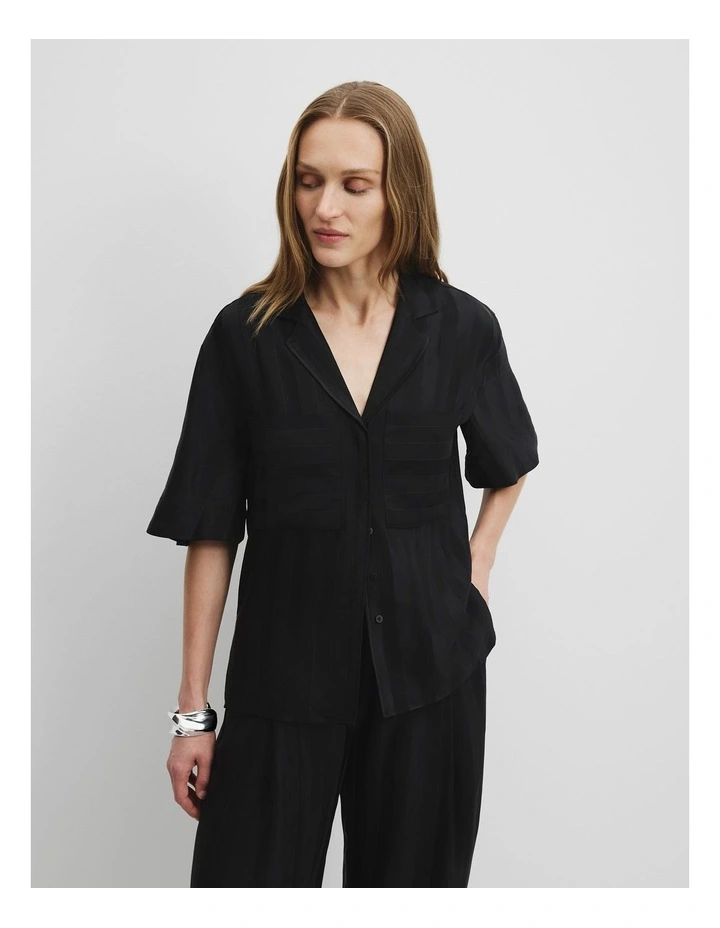 Self Stripe Short Sleeve Shirt in Black image 1