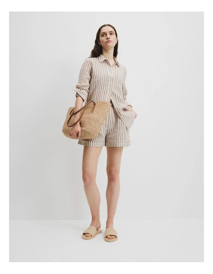Organically Grown Linen Stripe Shirt in Nougat Stripe image 3