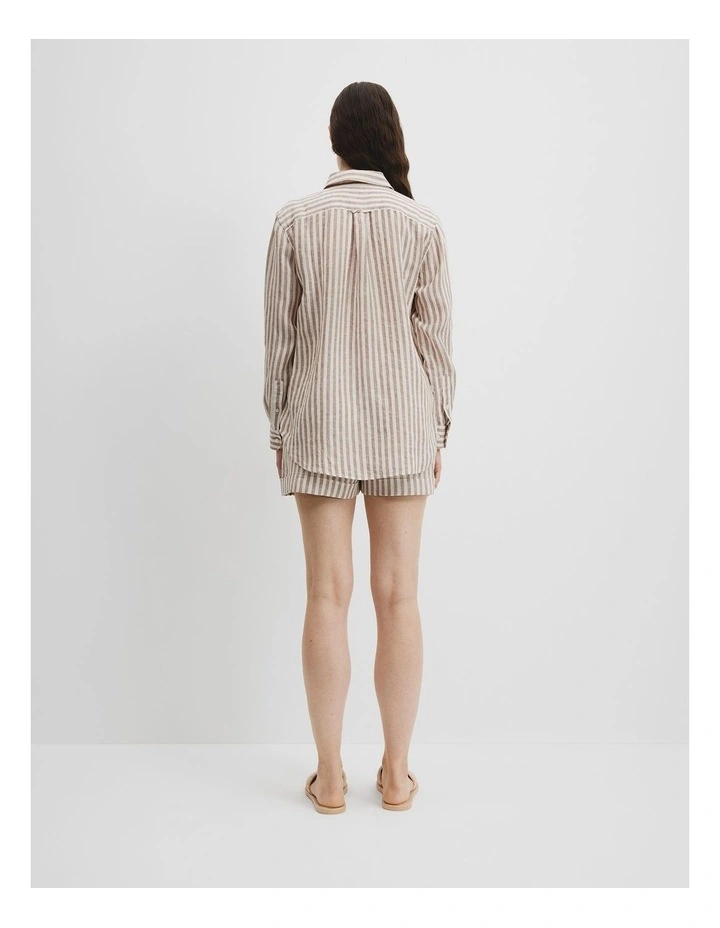 Organically Grown Linen Stripe Shirt in Nougat Stripe image 4