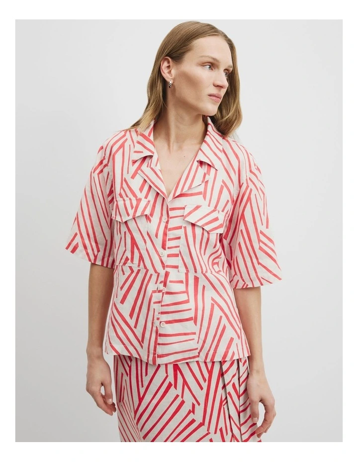 Organically Grown Linen Pocket Detail Shirt in Spliced Stripe image 2
