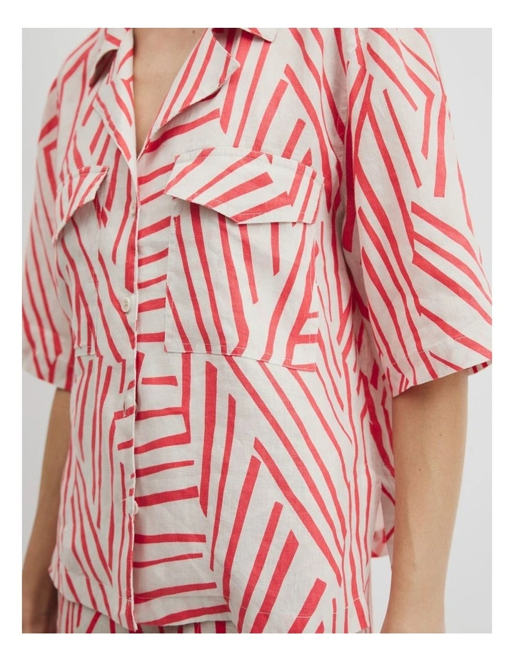 Organically Grown Linen Pocket Detail Shirt in Spliced Stripe image 3