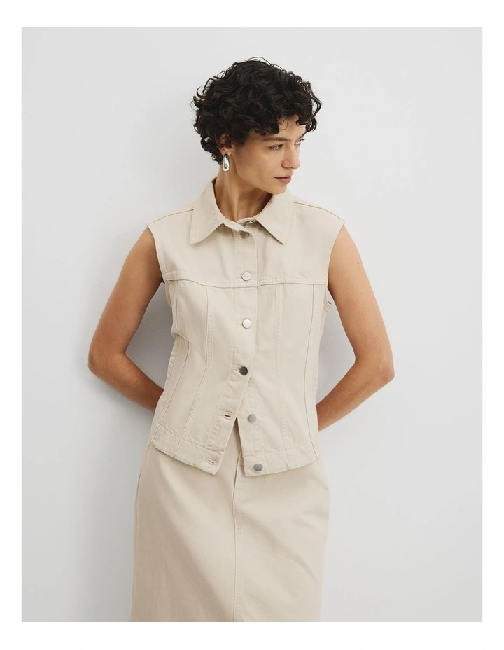 Relaxed Denim Vest in Pebble image 1
