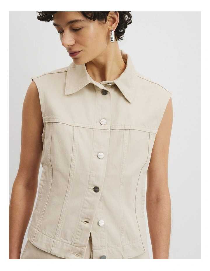 Relaxed Denim Vest in Pebble image 3