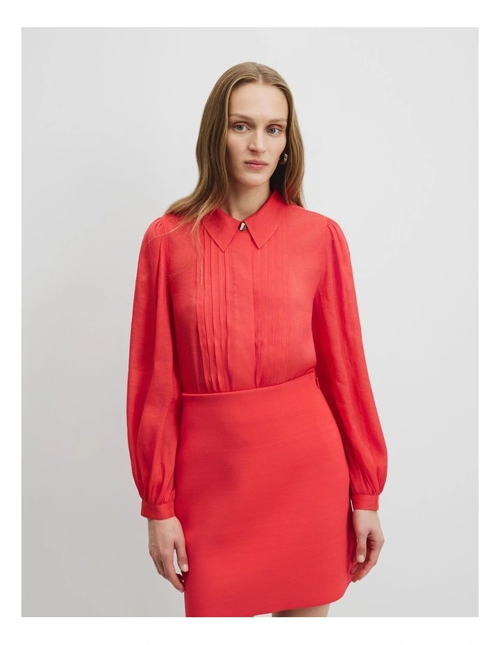 Pintuck Detail Shirt in Ruby image 3