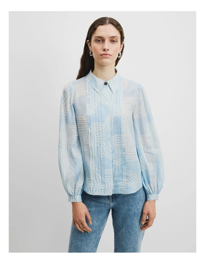 Print Pintuck Detail Shirt in Organic Geo image 1