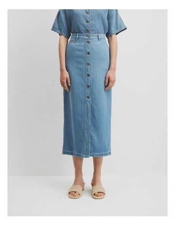 Soft Denim Maxi Skirt in Vintage Wash Denim