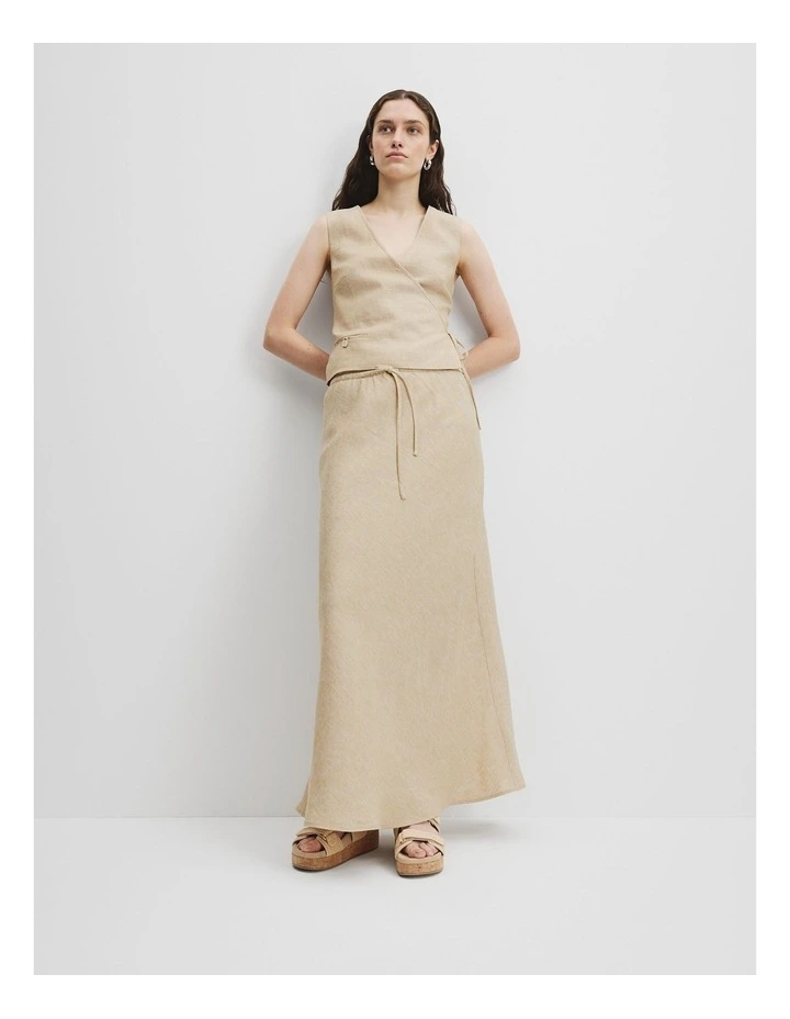 Organically Grown Linen Yarn Dyed Bias Skirt in Wheat image 1