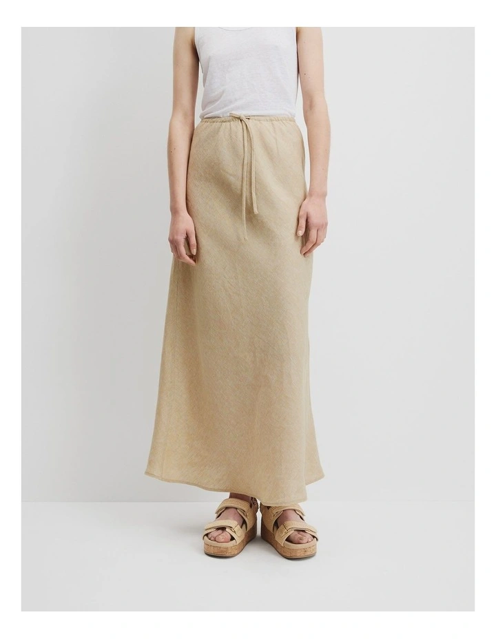 Organically Grown Linen Yarn Dyed Bias Skirt in Wheat image 2