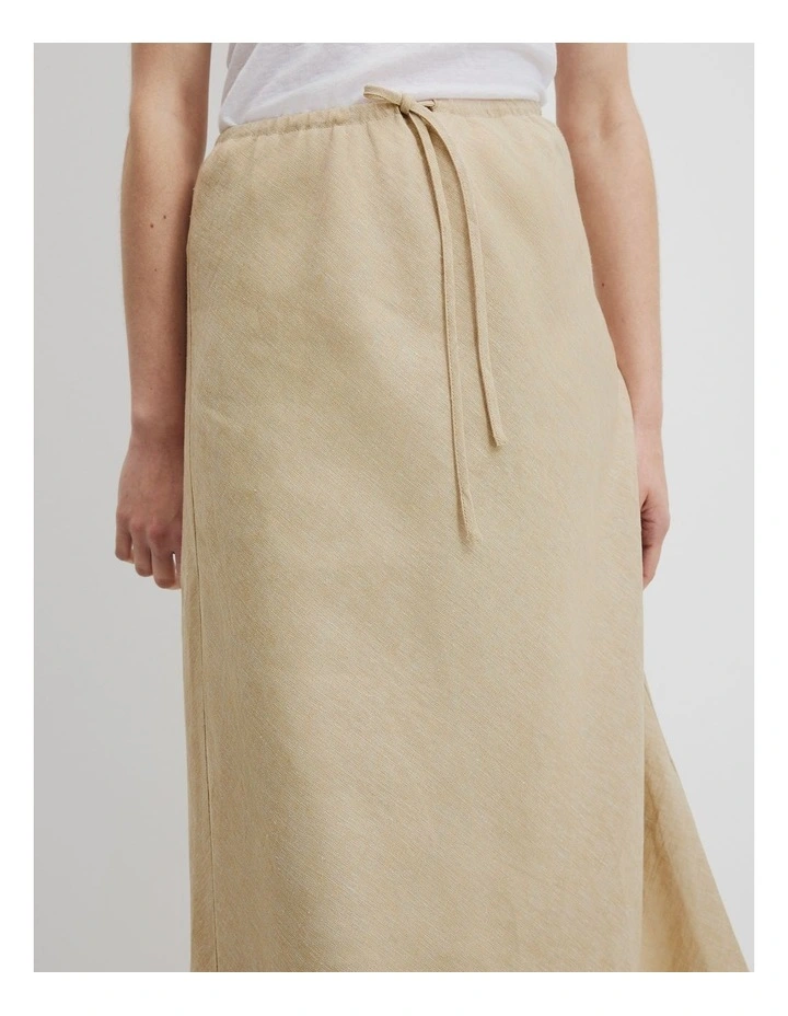 Organically Grown Linen Yarn Dyed Bias Skirt in Wheat image 3