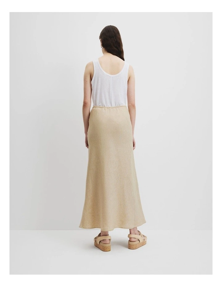 Organically Grown Linen Yarn Dyed Bias Skirt in Wheat image 4