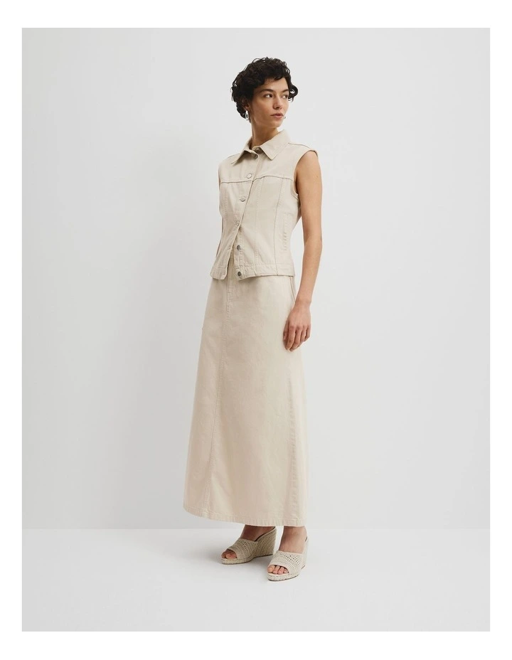 Side Split Denim Skirt in Pebble image 1