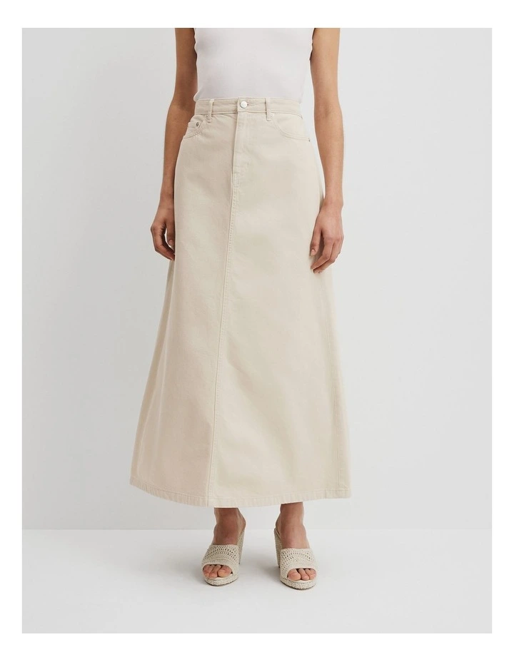 Side Split Denim Skirt in Pebble image 2