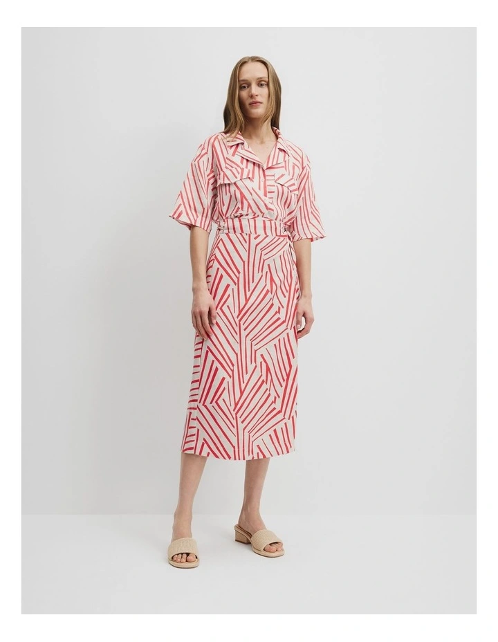 Organically Grown Linen Print Wrap Midi Skirt in Spliced Stripe image 1