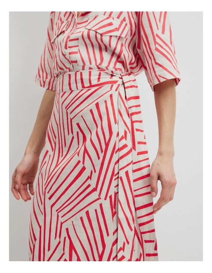 Organically Grown Linen Print Wrap Midi Skirt in Spliced Stripe image 3